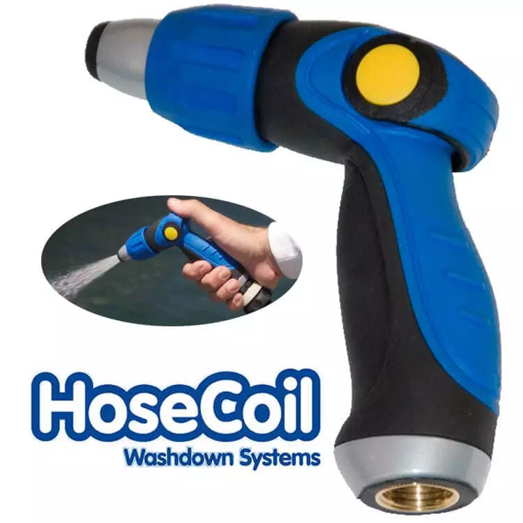 HoseCoil thumb lever deck-wash hose gun