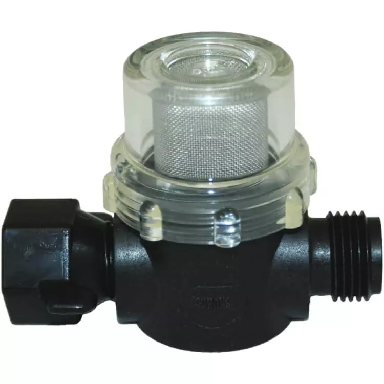 Shurflo pump strainer half inch male BSP half inch female BSP swivel connection