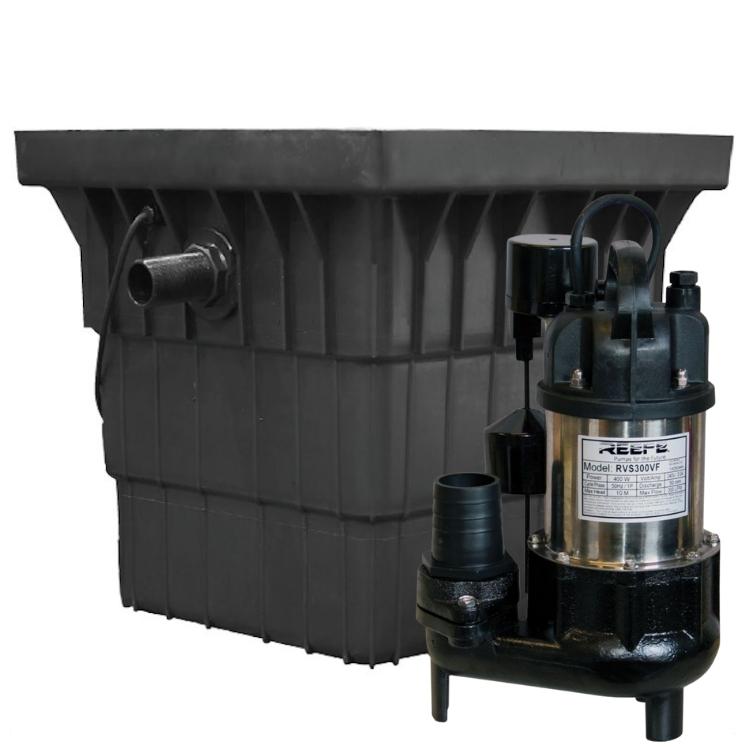 Reefe RVS300VF grey water sump pump system in poly pit - Water Pumps Now Australia